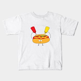 cute hot dog with mustard and ketchup Kids T-Shirt